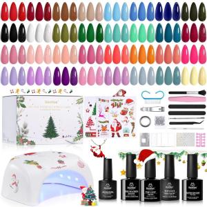 imageBeetles 100 Colors Gel Nail Polish Set 119 PCS Nail Polish Kit All Season Cat Eye Pink Blue Jelly Glitter Pearl Gel Polish ampamp 5Pcs Base Top Coat Soak off UV Manicure Nail Art Home Gifts for Women032 Color Christmas Gel Nail Kit