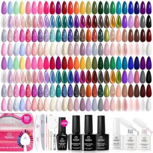 imageBeetles 100 Colors Gel Nail Polish Set 119 PCS Nail Polish Kit All Season Cat Eye Pink Blue Jelly Glitter Pearl Gel Polish ampamp 5Pcs Base Top Coat Soak off UV Manicure Nail Art Home Gifts for Women100 colors all season gel polish set