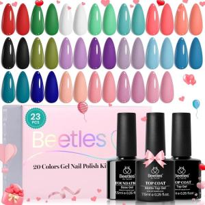 imageBeetles 100 Colors Gel Nail Polish Set 119 PCS Nail Polish Kit All Season Cat Eye Pink Blue Jelly Glitter Pearl Gel Polish ampamp 5Pcs Base Top Coat Soak off UV Manicure Nail Art Home Gifts for Women020 Colors