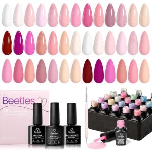 imageBeetles 25 Colors Gel Nail Polish Set 32PCS Yellow Orange Gel Polish Rustic Sonata with Base Coat Glossy ampamp Matte Top Coat White Blue Pink DIY Salon Soak Off UV Led Nails Gifts for WomenDare to Bare