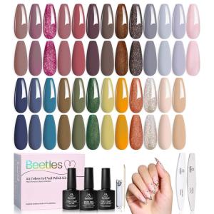 imageBeetles 25 Colors Gel Nail Polish Set 32PCS Yellow Orange Gel Polish Rustic Sonata with Base Coat Glossy ampamp Matte Top Coat White Blue Pink DIY Salon Soak Off UV Led Nails Gifts for Women00 Catwalk Tonal Hues