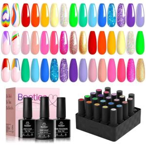 imageBeetles 25 Colors Gel Nail Polish Set 32PCS Yellow Orange Gel Polish Rustic Sonata with Base Coat Glossy ampamp Matte Top Coat White Blue Pink DIY Salon Soak Off UV Led Nails Gifts for Women20 Colors Rainbow Gel Polish