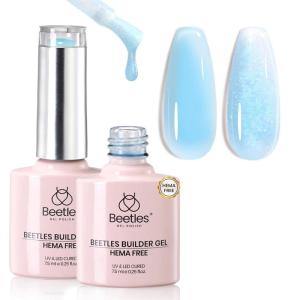 imageBeetles Builder Gel HEMAFreeSheer Breeze 05 oz 7 in 1 for Building Apex Strengthening Thickening Extension DIY Salon at Home for Beginner Sensitive NailsClear Builder Nails Gel KitUV Lamp NeededHEMA FREEBlueGlitter