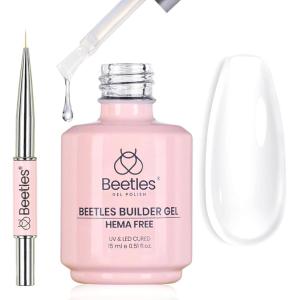 imageBeetles Builder Gel HEMAFreeSheer Breeze 05 oz 7 in 1 for Building Apex Strengthening Thickening Extension DIY Salon at Home for Beginner Sensitive NailsClear Builder Nails Gel KitUV Lamp Needed00Clear with liner brush