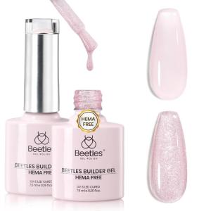 imageBeetles Builder Gel HEMAFreeSheer Breeze 05 oz 7 in 1 for Building Apex Strengthening Thickening Extension DIY Salon at Home for Beginner Sensitive NailsClear Builder Nails Gel KitUV Lamp NeededLight Purple  Glitter