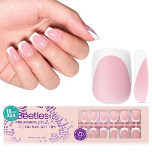 imageBeetles French Tips Press On Nails 224 Pcs Pink French Tip Nails Short Almond Fake Nails Soft Gel Nail Tips False Nails Art DIY For Women16 SizesAShort Squaval