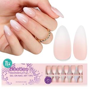 imageBeetles French Tips Press On Nails 224 Pcs Pink French Tip Nails Short Almond Fake Nails Soft Gel Nail Tips False Nails Art DIY For Women16 SizesCShort AlmondCloud Fade