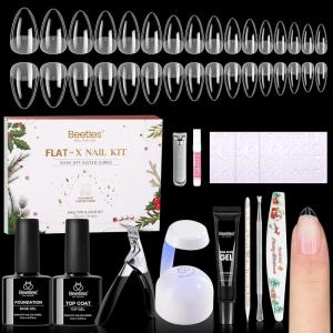 imageBeetles Gel Nail Kit Almond Nail Tips Easy Nail Extension Set 9 In 1 Nail Glue Gel with Pre shaped Medium Almond Nail Tips ampamp UV Nail Lamp Acrylic Nail Clipper DIY Art Gifts for Her5Almond Short 320pcs Christmas Limited Set