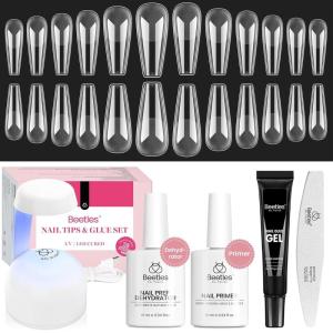 imageBeetles Gel Nail Kit Almond Nail Tips Easy Nail Extension Set 9 In 1 Nail Glue Gel with Pre shaped Medium Almond Nail Tips ampamp UV Nail Lamp Acrylic Nail Clipper DIY Art Gifts for Her27Long Coffin 576pcs EtchX Kit