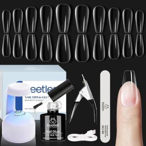 imageBeetles Gel Nail Kit Almond Nail Tips Easy Nail Extension Set 9 In 1 Nail Glue Gel with Pre shaped Medium Almond Nail Tips ampamp UV Nail Lamp Acrylic Nail Clipper DIY Art Gifts for Her23Medium Coffin 240pcs Clear Kit