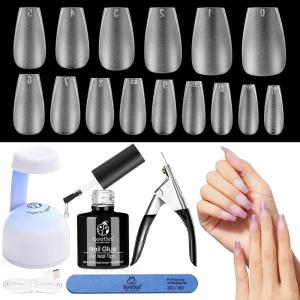 imageBeetles Gel Nail Kit Almond Nail Tips Easy Nail Extension Set 9 In 1 Nail Glue Gel with Pre shaped Medium Almond Nail Tips ampamp UV Nail Lamp Acrylic Nail Clipper DIY Art Gifts for Her21Short Coffin 240pcs EtchX Kit