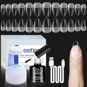 imageBeetles Gel Nail Kit Almond Nail Tips Easy Nail Extension Set 9 In 1 Nail Glue Gel with Pre shaped Medium Almond Nail Tips ampamp UV Nail Lamp Acrylic Nail Clipper DIY Art Gifts for Her11Short Almond 504pcs EtchX Kit