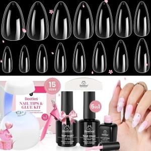 imageBeetles Gel Nail Kit Almond Nail Tips Easy Nail Extension Set 9 In 1 Nail Glue Gel with Pre shaped Medium Almond Nail Tips ampamp UV Nail Lamp Acrylic Nail Clipper DIY Art Gifts for Her16Medium Almond 600pcs EtchX Kit