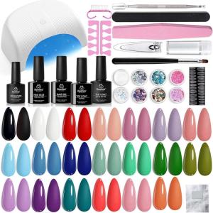 imageBeetles Nail Nook Gel Nail Polish Set  119 PCS 100 Colors Gel Polish Kit Base Glossy Matte Glitter Top Coat Glitter Pearl Cat Eye White Red Pink Nude Uv Led Nails Gift for Women020 Colors Colorful Dreamscape PRO