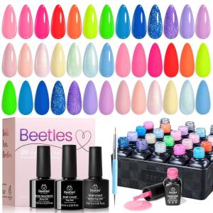 imageBeetles Winter Gel Nail Polish Colors Set  Amber Twilight 20 Colors 2025 Yellow Orange Red Cat Eye Brown Green Soak Off Uv Manicure Kit With Base Glossy Matte Top Coat Gift for WomenMulticolor