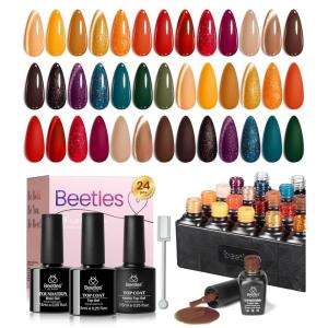 imageBeetles Winter Gel Nail Polish Colors Set  Amber Twilight 20 Colors 2025 Yellow Orange Red Cat Eye Brown Green Soak Off Uv Manicure Kit With Base Glossy Matte Top Coat Gift for Women00 Amber Twilight