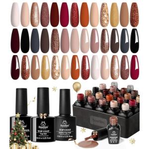 imageBeetles Winter Gel Nail Polish Colors Set  Amber Twilight 20 Colors 2025 Yellow Orange Red Cat Eye Brown Green Soak Off Uv Manicure Kit With Base Glossy Matte Top Coat Gift for Women00 20 Colors Verse of Roses
