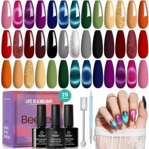 imageBeetles Winter Gel Nail Polish Colors Set  Amber Twilight 20 Colors 2025 Yellow Orange Red Cat Eye Brown Green Soak Off Uv Manicure Kit With Base Glossy Matte Top Coat Gift for Women520 Colors Gemstone Party