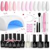 imageBeetles Gel Nail Polish Kit with Uv Light Base Gel Top Coat 6 Colors Nude Neutral Nail Polish Starter Kit Soak off Led Set DIY Manicure Home Nail Essentials Gift for Girls Women006 Pink White Color with UV Light
