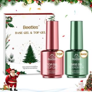 imageBeetles 3Pcs 15ml Builder Nail Gel with No Wipe Top Coat Gel Nail Polish and Base Coat Christmas Set for Nails Shine Finish and Long Lasting Nail Protection UVLED Lamp Needed Gift for WomenGel Base and Top Coat Christmas Limited