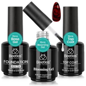imageBeetles 3Pcs 15ml Builder Nail Gel with No Wipe Top Coat Gel Nail Polish and Base Coat Christmas Set for Nails Shine Finish and Long Lasting Nail Protection UVLED Lamp Needed Gift for Women3Pcs Top Base GelBlooming Gel