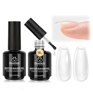 imageBeetles Builder Gel for Nails 2 Pcs 051 oz 8 in 1 Clear Builder Nail Gel Set for Nail Apex Extension LED Lamp Cured Strengthening Nails for Beginners ampamp DIY Fall Nails Salon Manicurist Women2 Pcs Clear
