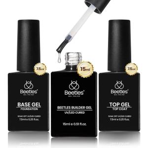 imageBeetles Builder Gel for Nails 2 Pcs 051 oz 8 in 1 Clear Builder Nail Gel Set for Nail Apex Extension LED Lamp Cured Strengthening Nails for Beginners ampamp DIY Fall Nails Salon Manicurist WomenClear  Base Top Coat