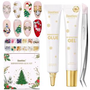 imageBeetles Christmas Rhinestones Glue Kit  Christmas Limited with 3D Sculpting Gel Strong Nail Art Gem Glue ampampTool for Crystals Pearls Charms Christmas Nail Art DIY Decoration Gift for WomenChristmas Rhinestones Glue Kit