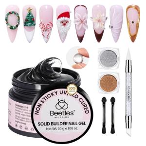 imageBeetles Christmas Rhinestones Glue Kit  Christmas Limited with 3D Sculpting Gel Strong Nail Art Gem Glue ampampTool for Crystals Pearls Charms Christmas Nail Art DIY Decoration Gift for Women30g Clear Hard Gel