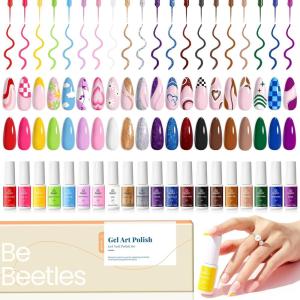 imageBeetles French Tip Gel Liner Nail Polish Set 20 Colors Nail Art Polish Brown Glitter Pink Blue White Red Purple Swirl Gel Nails Polish Nails Art Painted Build in Thin Brush Manicure Gifts for Women20 Colors Creative Freedom