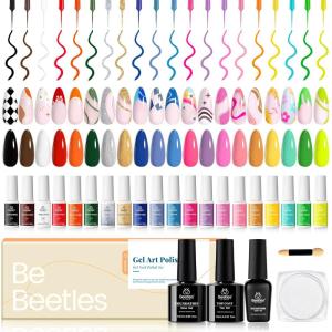 imageBeetles French Tip Gel Liner Nail Polish Set 20 Colors Nail Art Polish Brown Glitter Pink Blue White Red Purple Swirl Gel Nails Polish Nails Art Painted Build in Thin Brush Manicure Gifts for Women020 Colors Gel Art Set