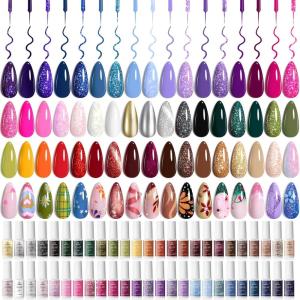 imageBeetles French Tip Gel Liner Nail Polish Set 20 Colors Nail Art Polish Brown Glitter Pink Blue White Red Purple Swirl Gel Nails Polish Nails Art Painted Build in Thin Brush Manicure Gifts for Women50 Colors Glitter Swirl Nails Art