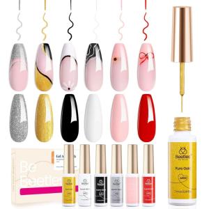 imageBeetles French Tip Gel Liner Nail Polish Set 20 Colors Nail Art Polish Brown Glitter Pink Blue White Red Purple Swirl Gel Nails Polish Nails Art Painted Build in Thin Brush Manicure Gifts for WomenPink