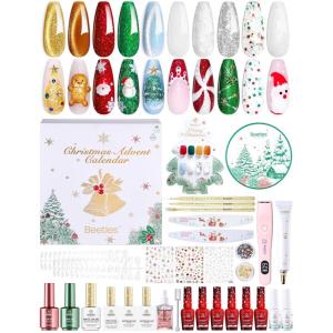 imageBeetles Gel Nail Polish Kit with U V Light  80Pcs Color Enchantment 55 Colors Gel Polish Starter Kit with Base Top Coat DIY Nails Supply Stickers Manicure Tools Christmas Gift for Women Teens GirlsChristmas Advent Calendar Merry Glitzmas