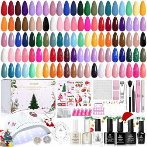 imageBeetles Gel Nail Polish Kit with U V Light  80Pcs Color Enchantment 55 Colors Gel Polish Starter Kit with Base Top Coat DIY Nails Supply Stickers Manicure Tools Christmas Gift for Women Teens Girls035 Color Christmas Gel Nail Kit
