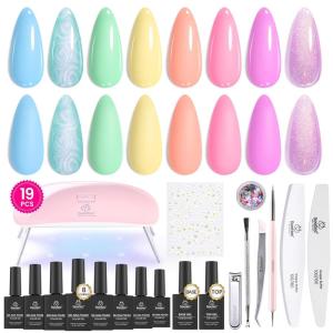 imageBeetles Gel Nail Polish Kit with U V Light 19 Pcs Garden Party Pastel 8 Colors Soak Off Gel Nail Set with Base and Top Coat Sticker accessories All in One Manicure Party Favors1  Spring Garden Party