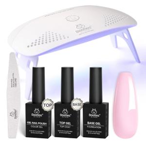 imageBeetles Gel Nail Polish Kit with U V Light Gel Polish Starter Kit Soak Off Nude Gray Purple Mauve Light Pink LED Nail Lamp Base Gel Top Coat DIY Home Valentines Day Gifts for Her02 1 ColorNude Pink