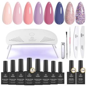 imageBeetles Gel Nail Polish Kit with U V Light Gel Polish Starter Kit Soak Off Nude Gray Purple Mauve Light Pink LED Nail Lamp Base Gel Top Coat DIY Home Valentines Day Gifts for Her6 ColorsLover in Purple