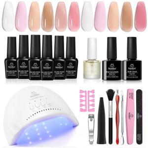 imageBeetles Gel Nail Polish Kit with Uv Light Base Gel Top Coat 6 Colors Nude Neutral Nail Polish Starter Kit Soak off Led Set DIY Manicure Home Nail Essentials Gift for Girls Women6 ColorsJelly Nude Pink