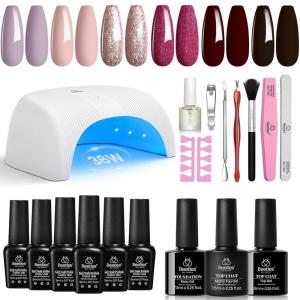 imageBeetles Gel Nail Polish Kit with Uv Light Base Gel Top Coat 6 Colors Nude Neutral Nail Polish Starter Kit Soak off Led Set DIY Manicure Home Nail Essentials Gift for Girls Women6 ColorsLady Macbath