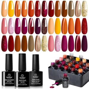 imageBeetles Gel Nail Polish kit with UV Light 108 PCS 55 Colors Valentines Gel Polish Set Base Coat Glossy Matte Glitter Top Coat Gel Polish Glitter Red Green Brown Purple Pink Cat Eye Gel Gift for Women00 Autumn Aura