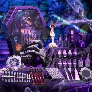 imageBeetles Gel Nail Polish kit with UV Light 108 PCS 55 Colors Valentines Gel Polish Set Base Coat Glossy Matte Glitter Top Coat Gel Polish Glitter Red Green Brown Purple Pink Cat Eye Gel Gift for WomenScream on Halloween