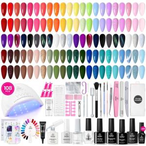imageBeetles Gel Nail Polish kit with UV Light 108 PCS 55 Colors Valentines Gel Polish Set Base Coat Glossy Matte Glitter Top Coat Gel Polish Glitter Red Green Brown Purple Pink Cat Eye Gel Gift for Women000World Travel Gel Nail Polish