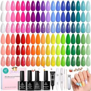 imageBeetles Gel Nail Polish kit with UV Light 108 PCS 55 Colors Valentines Gel Polish Set Base Coat Glossy Matte Glitter Top Coat Gel Polish Glitter Red Green Brown Purple Pink Cat Eye Gel Gift for WomenColorful holidays