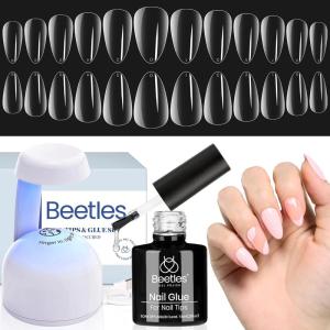 imageBeetles Gel Nail Tips 500Pcs Medium Coffin Pre Shaped Clear Full Cover False Nails Press on for Gel Art Polish Soak Off Lamp Easy Nail Extensions Acrylic01Short Almond 500PCSclear kit