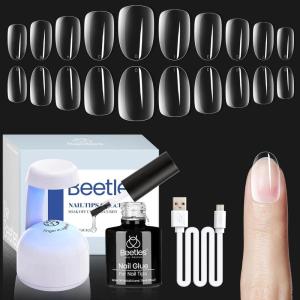 imageBeetles Gel Nail Tips 500Pcs Medium Coffin Pre Shaped Clear Full Cover False Nails Press on for Gel Art Polish Soak Off Lamp Easy Nail Extensions Acrylic11Short Oval 500PCSclear kit