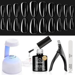 imageBeetles Gel Nail Tips 500Pcs Medium Coffin Pre Shaped Clear Full Cover False Nails Press on for Gel Art Polish Soak Off Lamp Easy Nail Extensions Acrylic05Almond Medium clear kit