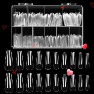 imageBeetles Gel Nail Tips 500Pcs Medium Coffin Pre Shaped Clear Full Cover False Nails Press on for Gel Art Polish Soak Off Lamp Easy Nail Extensions AcrylicLong Coffin 500pcs Clear