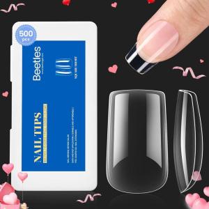 imageBeetles Gel Nail Tips 500Pcs Medium Coffin Pre Shaped Clear Full Cover False Nails Press on for Gel Art Polish Soak Off Lamp Easy Nail Extensions Acrylic35Short Square500PCClear