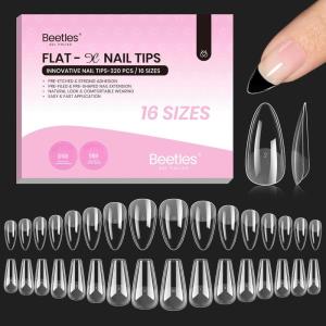 imageBeetles Gel Nail Tips FlatX  Coffin Short 160pcs 16 Sizes PreEtched Half Matte Full Cover Soft Acrylic False Nail Tips Clear Press on Easy DIY Extension Salon for Flat ampamp Natural Nail Beds36Medium Almond Coffin 320pcs FlatX Nail Tips